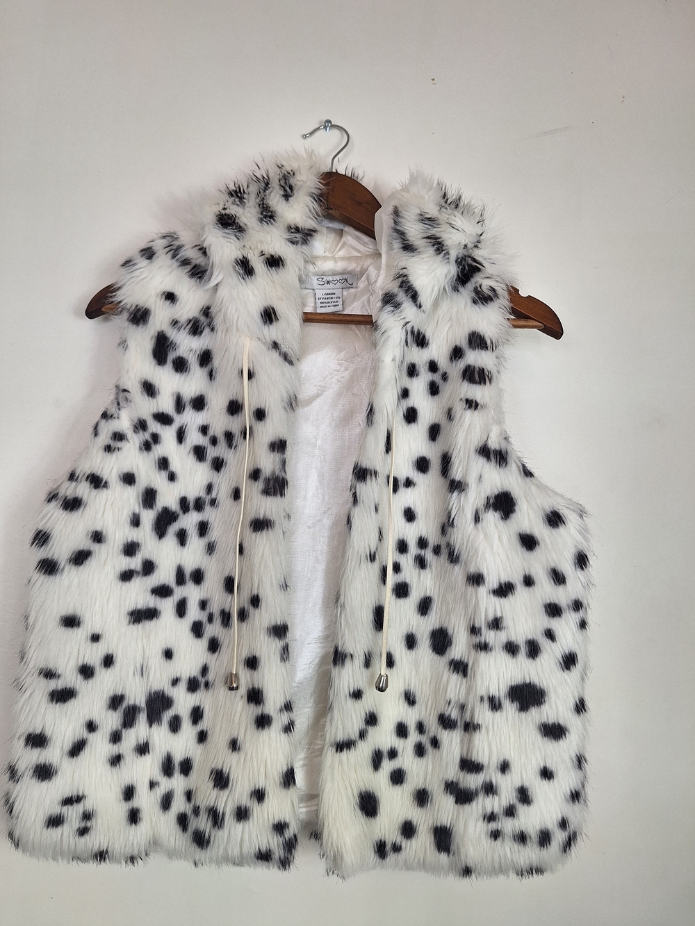 Faux Fur Dalmatian Spot Vest - White & Black Size L